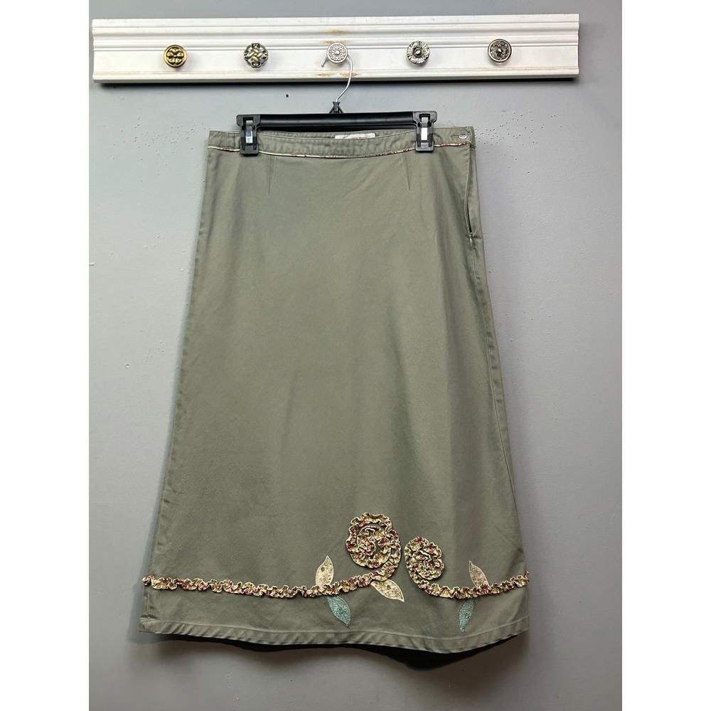 The Flower Season Skirt Womens Small 66 Green Rose Dale A-Line Floral Applique